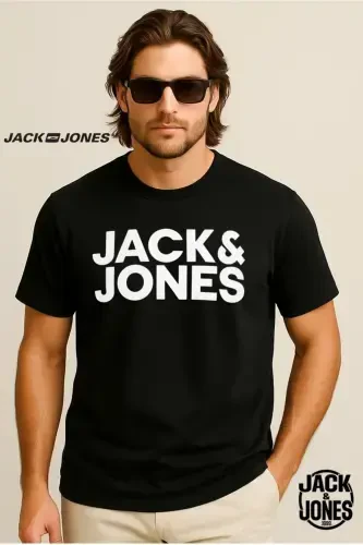 Мужская футболка Jack&Jones с круглым вырезом Basic чёрно-оранжевая 100% хлопок - 5