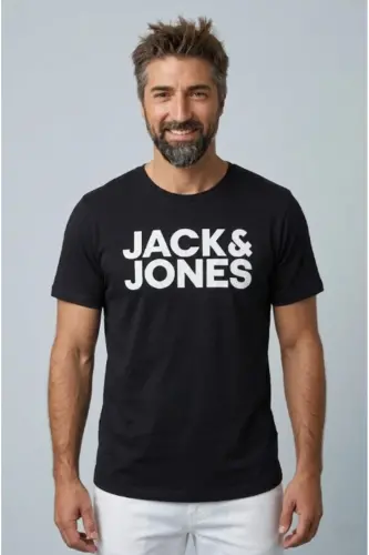 Мужская футболка Jack&Jones с круглым вырезом Basic чёрно-оранжевая 100% хлопок - 8
