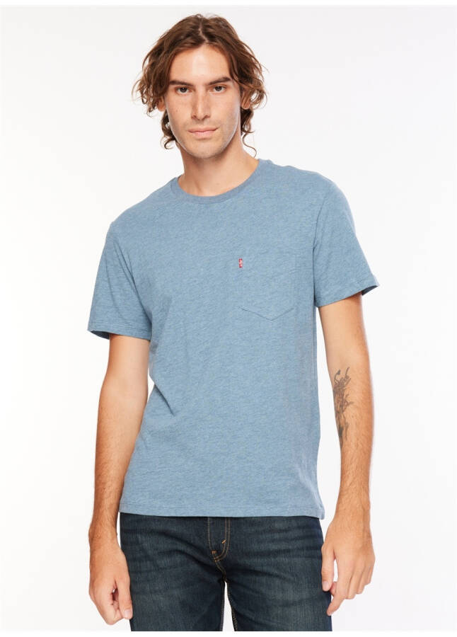 Мужская футболка Levi's с круглым вырезом синего цвета SS CLASSIC PCKT TEE INDIGO WASH H - 4