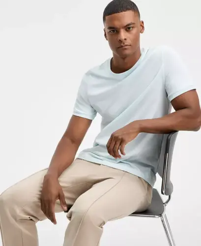 Мужская футболка Mercerized Cotton с коротким рукавом и круглым вырезом, создана для Modazone-Deep Black - 4