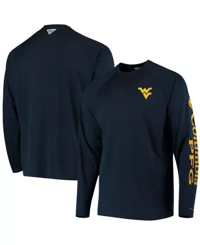 Мужская футболка PFG Navy West Virginia Mountaineers Terminal Tackle Omni-Shade с длинным рукавом - 1