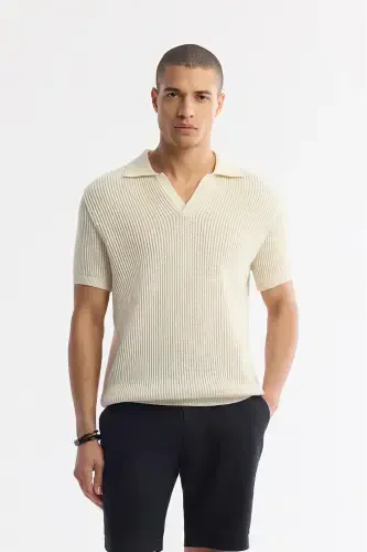 Мужская футболка-поло бежевого цвета Regular Fit из 100% хлопкового трикотажа A51Y5166 - AVVA (1)