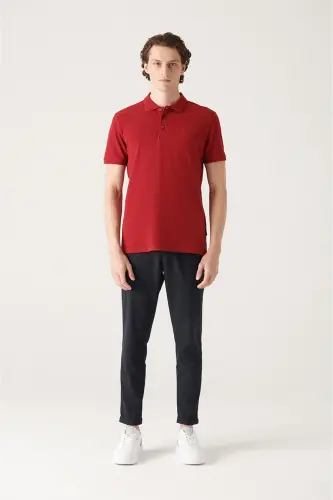Мужская футболка-поло бордового цвета Regular Fit с 3 пуговицами, 100% египетский хлопок B001027-Bordo - 6