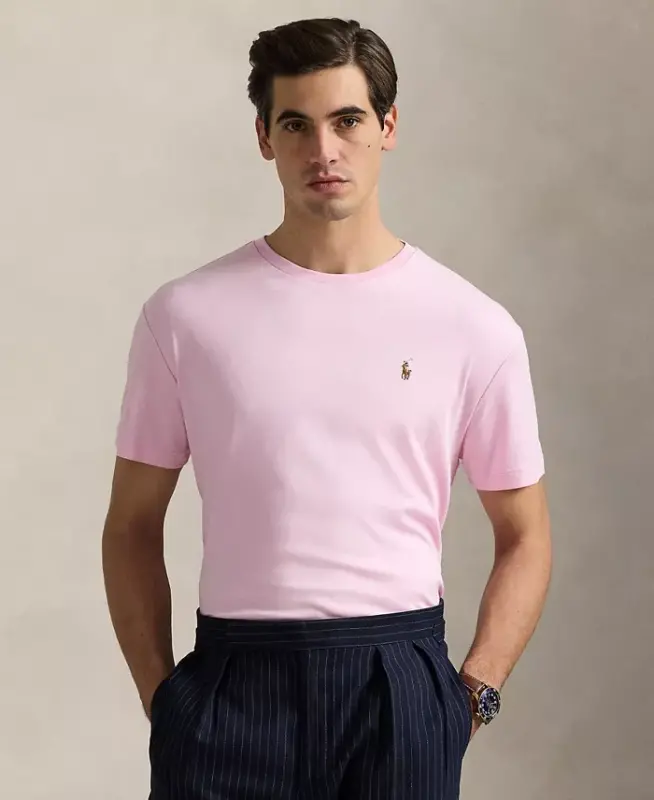 Мужская футболка приталенного кроя из мягкого хлопка на заказ - Carmel Pink - POLO RALPH LAUREN