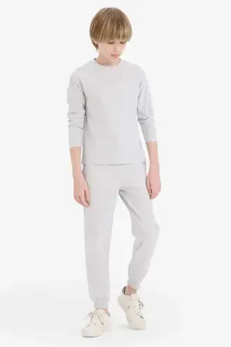 Мужская футболка с круглым вырезом, базовая, однотонная, с длинными рукавами - оптический серый меланж - 2