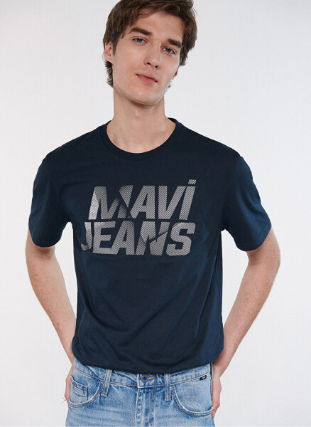 Мужская футболка с воротником поло синего цвета M0610260-70490_MAVI LOGO T-SHIRT - 1