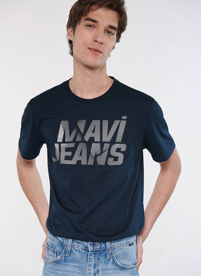 Мужская футболка с воротником поло синего цвета M0610260-70490_MAVI LOGO T-SHIRT - 1