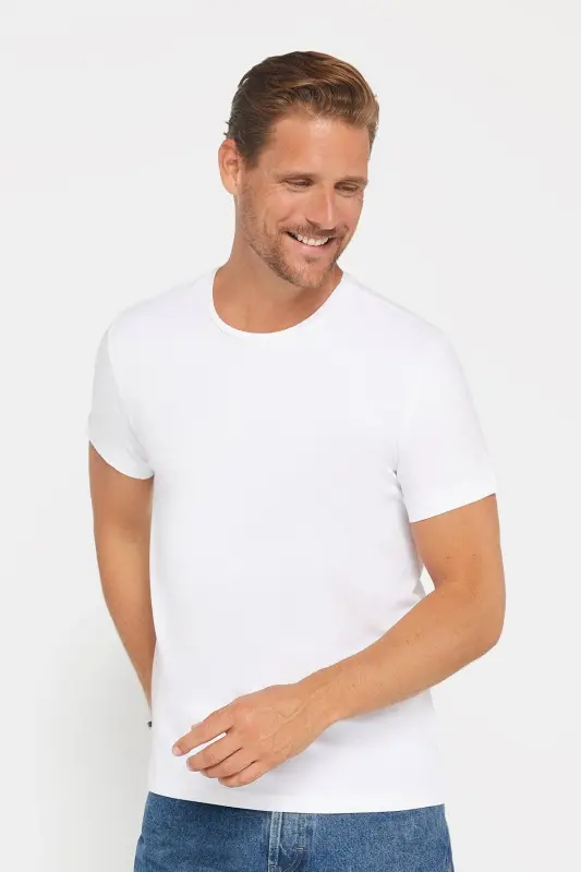 Мужская футболка Slim Fit с узким кроем из хлопчатобумажной ткани с мягкой текстурой и лайкрой, простой базовый белый воротник - 2
