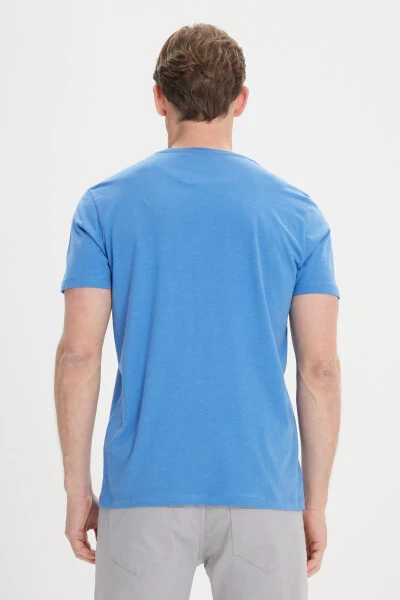 Мужская индиго облегающая узкая футболка из 100% хлопка с круглым вырезом - 5