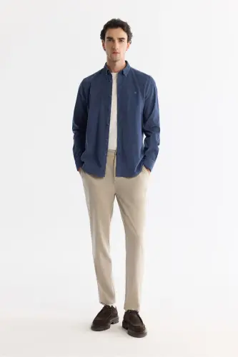 Мужская Индиго Вельветовая Рубашка Slim Fit 100% Хлопок B002032-Индиго - 5