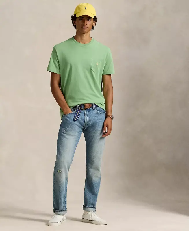 Мужская классическая футболка с круглым вырезом и карманом - Outback Green - 4