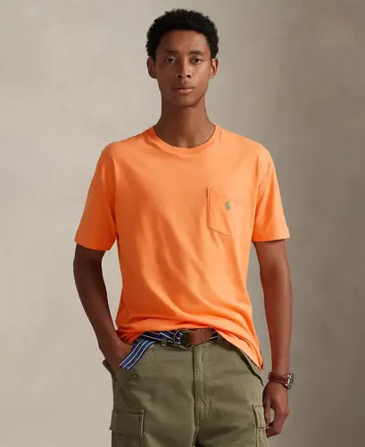 Мужская классическая футболка с круглым вырезом и карманом - Pompano Orange 
