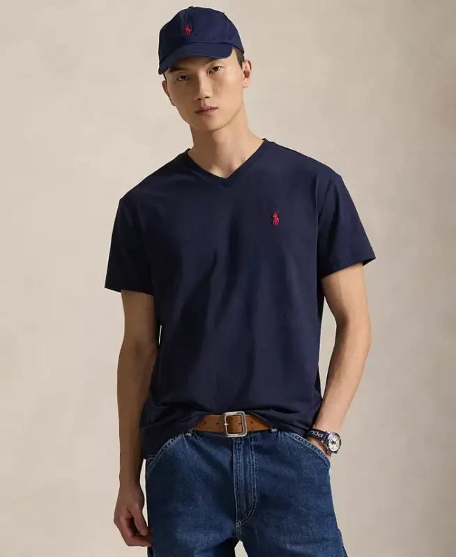 Мужская классическая футболка с V-образным вырезом - чернильно-синий - POLO RALPH LAUREN
