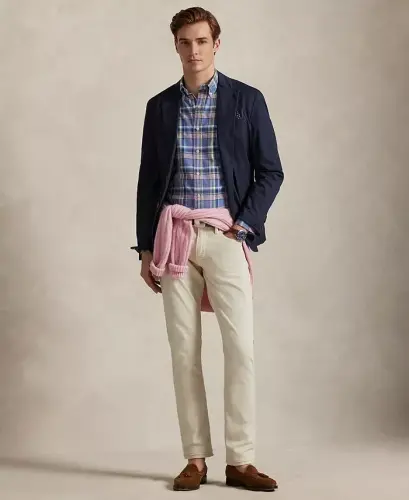 Мужская классическая рубашка Оксфорд - сине-розовая в клетку - POLO RALPH LAUREN (1)