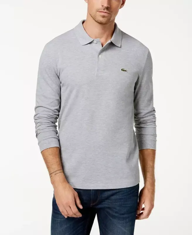 Men’s Classic Fit Long-Sleeve L.12.12 Polo Shirt-CCA - Silver Chine - LACOSTE
