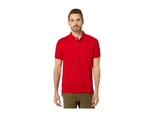 Мужская классическая рубашка-поло U.S. Polo Assn., пике с застежкой на две пуговицы, летняя модная рубашка для гольфа - 3