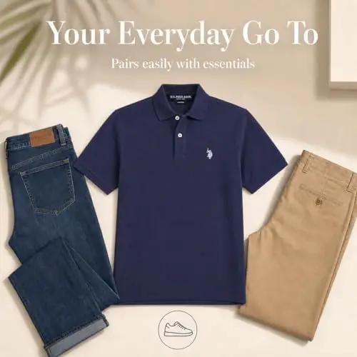 Мужская классическая рубашка-поло U.S. Polo Assn., пике с застежкой на две пуговицы, летняя модная рубашка для гольфа - 5