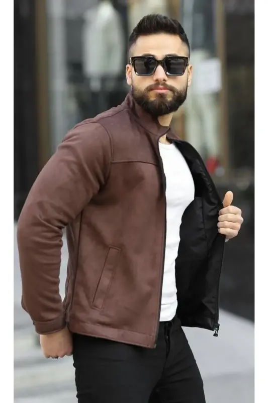 Мужская Кофейная Весенняя Замшевая Куртка-Кофе - BASEL.CO