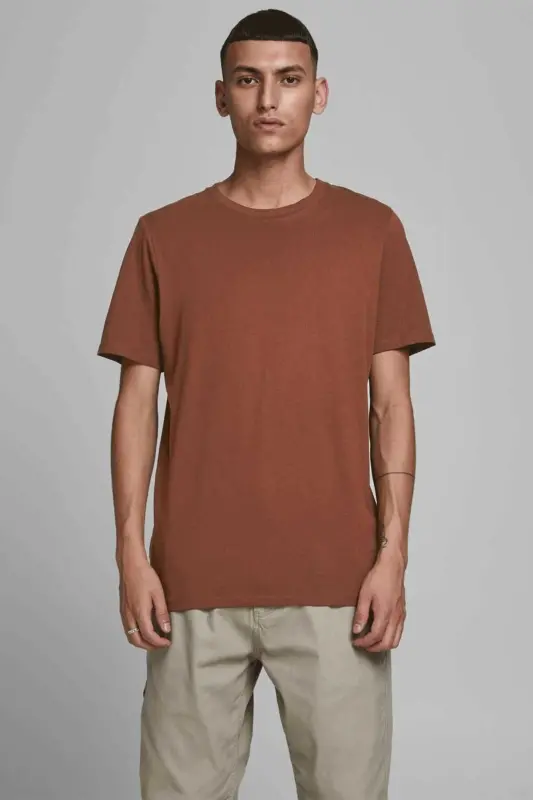 Мужская коричневая футболка - Коричневый - JACK & JONES