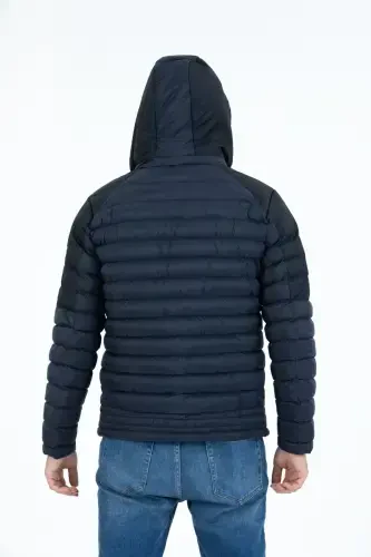 Мужская Короткая Съемная Капюшонная Набивная Водоотталкивающая Классическая Дутая Куртка 9710-ТЕМНО-СИНИЙ - 3