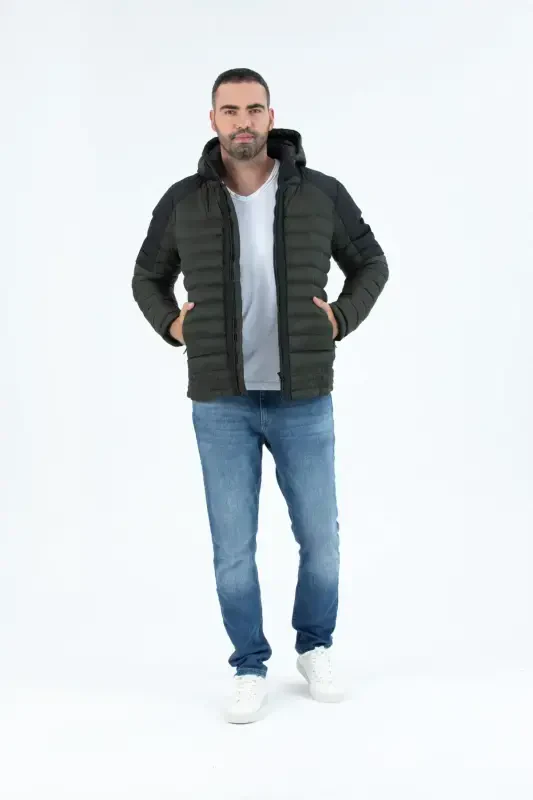 Мужская Короткая Съемная Толстовка с Набивкой, Водоотталкивающая Классическая Дутая Куртка 9710-ХАКИ - 8