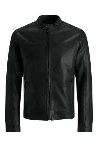 Мужская кожаная куртка Черная 12182461 Jjewarner Jacket Noos - 3