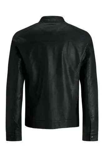 Мужская кожаная куртка Черная 12182461 Jjewarner Jacket Noos - 4