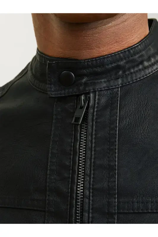 Мужская кожаная куртка Черная 12182461 Jjewarner Jacket Noos - 6