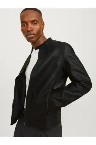 Мужская кожаная куртка Черная 12182461 Jjewarner Jacket Noos - 8