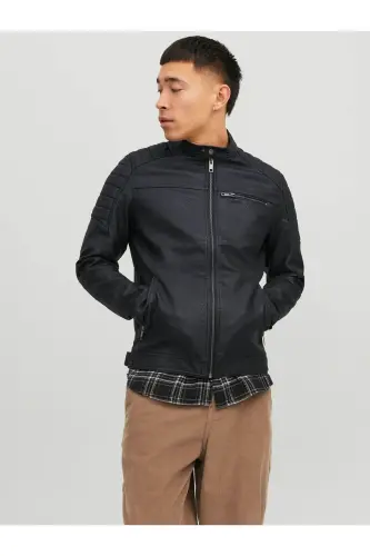 Мужская Кожаная Куртка Черная - Черный 12147218 Jjerocky Jacket Noos-ЧЕРНЫЙ - 2
