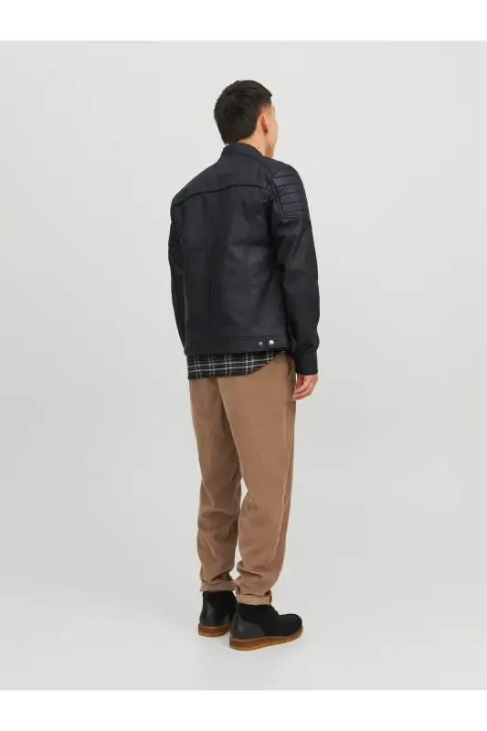 Мужская Кожаная Куртка Черная - Черный 12147218 Jjerocky Jacket Noos-ЧЕРНЫЙ - 4