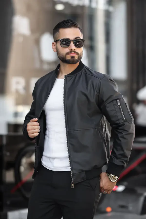 Мужская кожаная куртка из черного углерода - 3