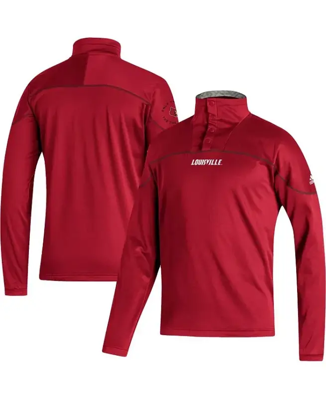 Мужская красная куртка Louisville Cardinals AEROREADY Knit Quarter-Snap - Red - ADIDAS