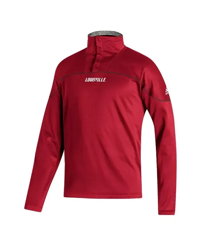 Мужская красная куртка Louisville Cardinals AEROREADY Knit Quarter-Snap - Red - 3