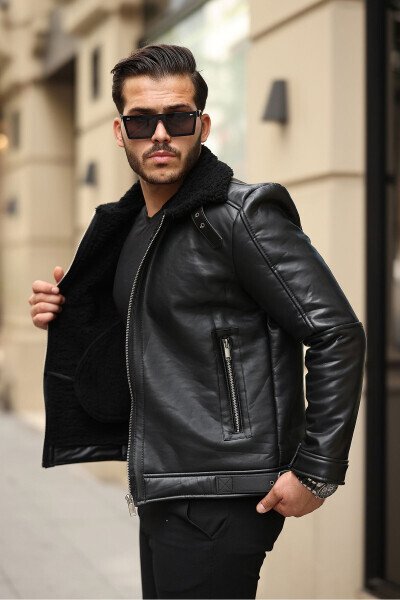 Мужская куртка из кожи наппа с полным меховым подкладом Slim Fit - GM GIYIMARKET (1)