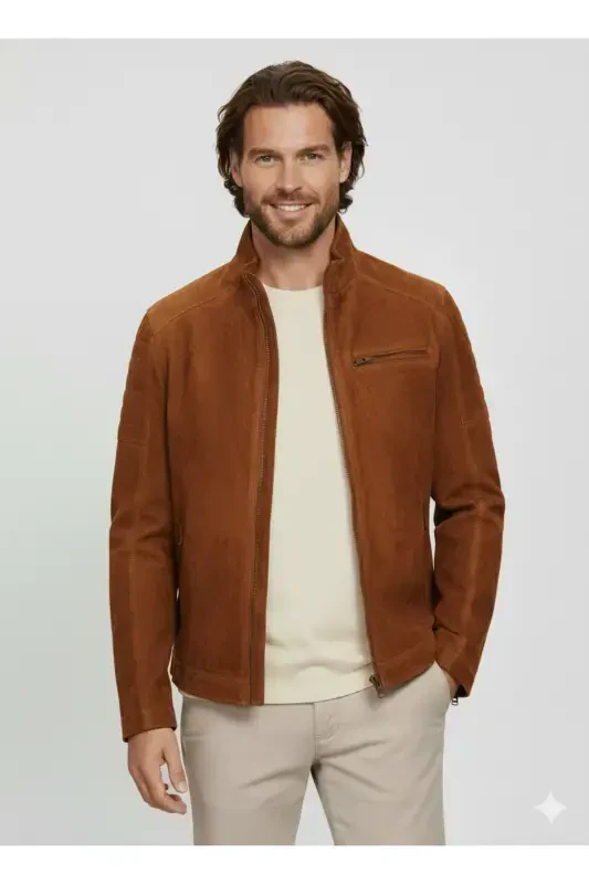 Мужская куртка Jjerocky Jacket Noos из искусственной замши коньячного цвета - 1