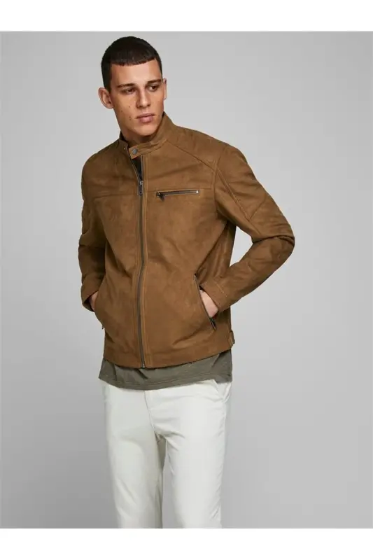 Мужская куртка Jjerocky Jacket Noos из искусственной замши коньячного цвета - 6