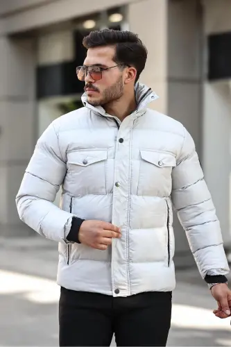 Мужская куртка Regular Fit с высоким воротником, водонепроницаемая и ветрозащитная дутая куртка - КАМЕННЫЙ 