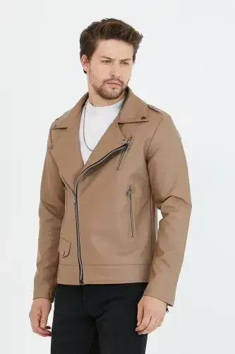 Мужская куртка Vizyon из кожи с косой молнией, новый сезон-Vizyon - 5