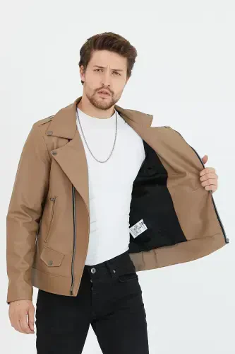 Мужская куртка Vizyon из кожи с косой молнией, новый сезон-Vizyon - 7