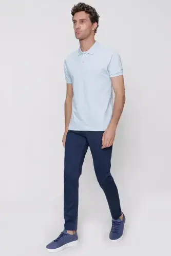 Мужская Ледяной Голубой Базовый Однотонный 100% Хлопок Slim Fit Узкий Крой Короткий Рукав Рубашка Поло - 5