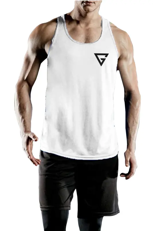 Мужская майка Dry Fit Y-back для фитнеса, Gym-101-БЕЛАЯ - 2