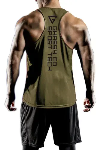Мужская майка Dry Fit Y-back для фитнеса и спорта Gym-101-HAKİ - 1