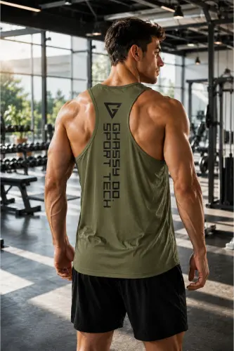 Мужская майка Dry Fit Y-back для фитнеса и спорта Gym-101-HAKİ 