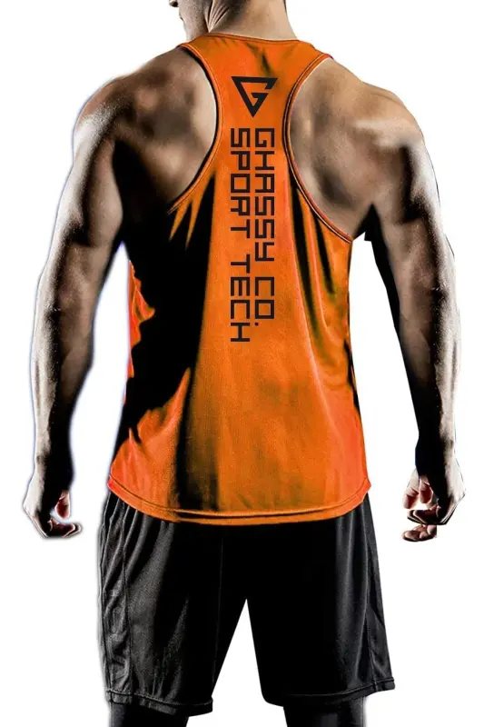 Мужская майка Dry Fit Y-back для фитнеса и тренировок Gym-101-ORANGE - GHASSY CO