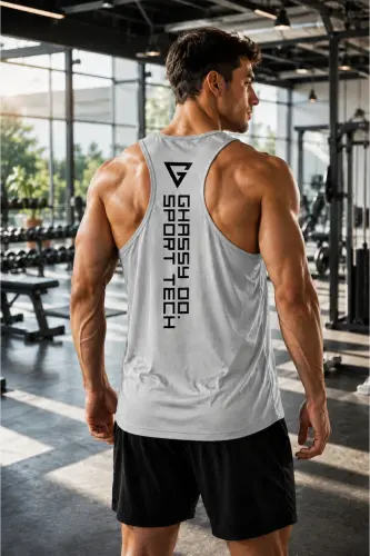 Мужская майка Dry Fit Y-back для фитнеса и тренировок Gym-101-СВЕТЛО-СЕРЫЙ 