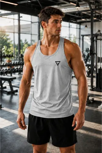 Мужская майка Dry Fit Y-back для фитнеса и тренировок Gym-101-СВЕТЛО-СЕРЫЙ - GHASSY CO (1)