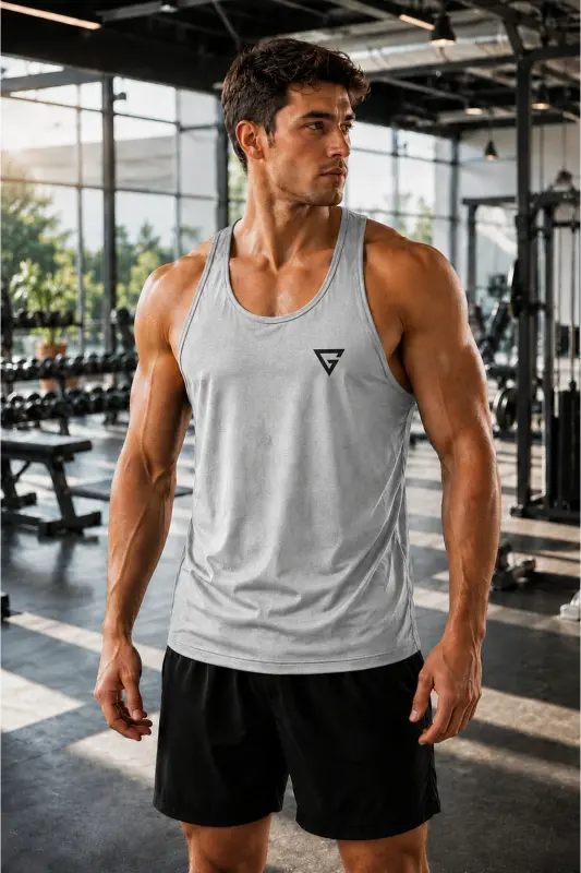 Мужская майка Dry Fit Y-back для фитнеса и тренировок Gym-101-СВЕТЛО-СЕРЫЙ - 2