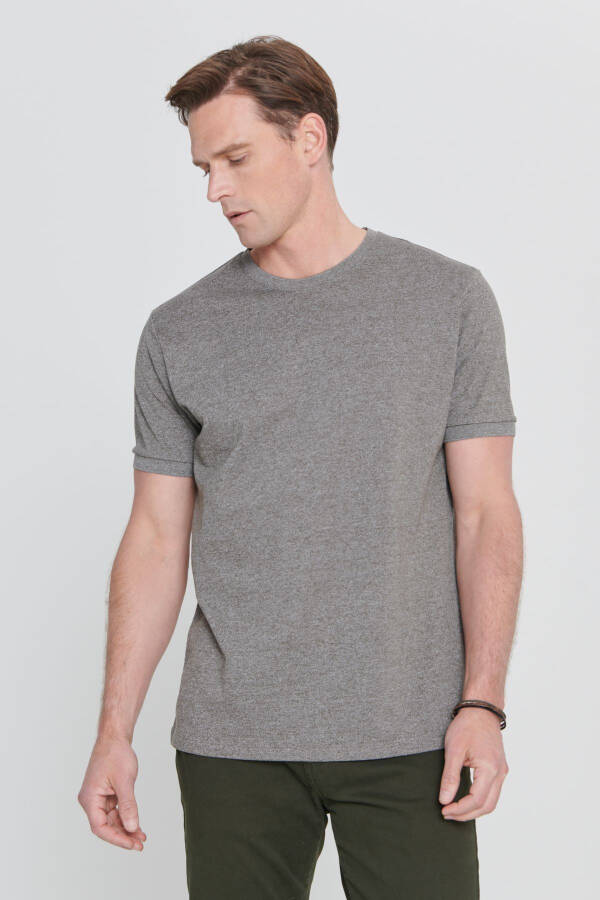 Мужская меланжевая футболка slim fit, приталенный крой, хлопок, пике, воротник-поло. - 3