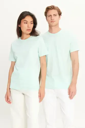 Мужская мятная футболка Slim Fit, облегающего кроя, с круглым вырезом, базовая, 100% хлопок – Мятный - 13